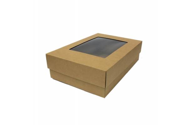 Kartoninė dėžė 2-jų dalių, su PVC langeliu 350x240x100mm (M)