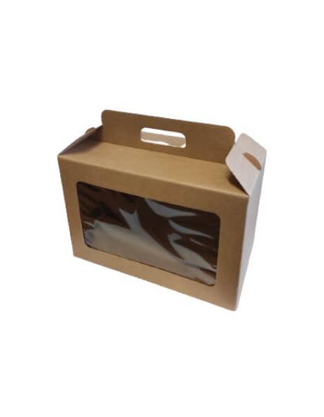 Dovanų dėžė su rankena ir langeliu, 290 x 145 x 190 mm, ruda