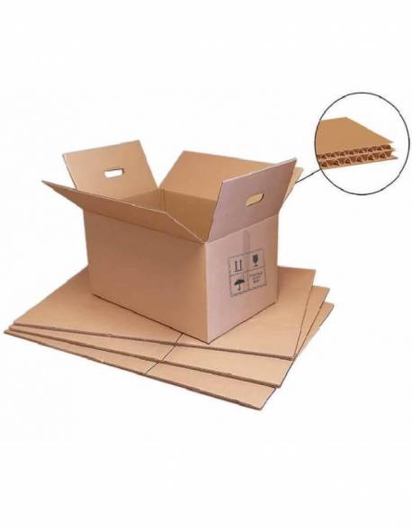 Sturdy cardboard boxes 300x200x320mm (L), with handles and print